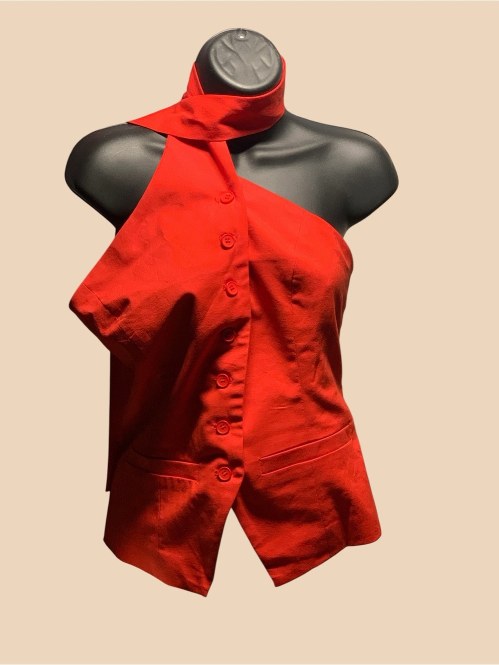 Commense Red One-Shoulder Halter Top - Picture 4 of 7